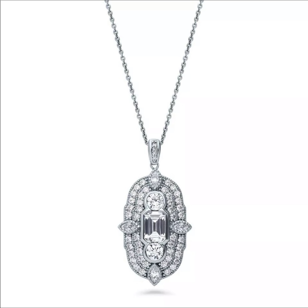 New 3Pc White Gold Cubic Zircon Necklace/ER Set - Picture 8 of 12